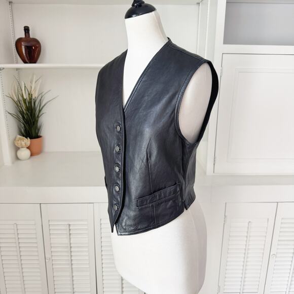 Vintage 90s Y2K DKNY Black Leather Vest Size S - Picture 3 of 7